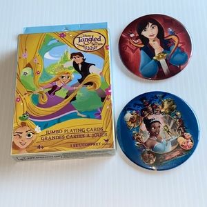 Disney Tangled Jumbo Playing Cards Brand New plus two princess buttons